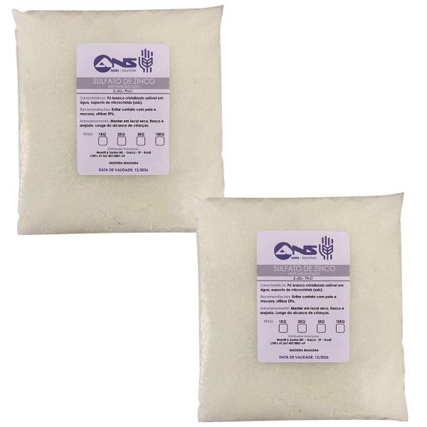 Imagem de KIT 2 UNI Sulfato de Zinco 1kg, adubo, fertilizante solúvel