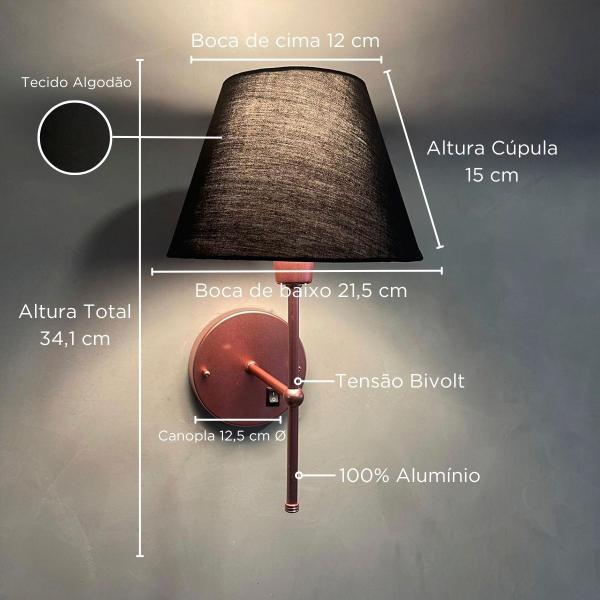 Imagem de Kit 2 Unidades Arandela Classica Interruptor Com Cupula Tecido Algodao Bivolt