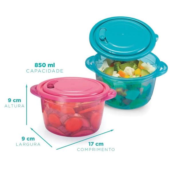 Imagem de Kit 2 Unidades Caçarola Para Microondas Freezer Gourmet 1,5 L / 850ml Rosa Nitron