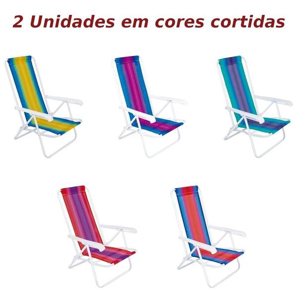 Imagem de Kit 2 Unidades Cadeira de Praia + Guarda-sol Branco/Azul Mor