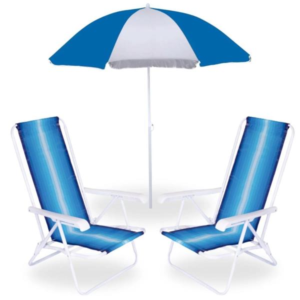 Kit 2 Unidades Cadeira de Praia + Guarda-sol Branco/Azul Mor Imagem de Kit 2 Unidades Cadeira de Praia + Guarda-sol Branco/Azul Mor