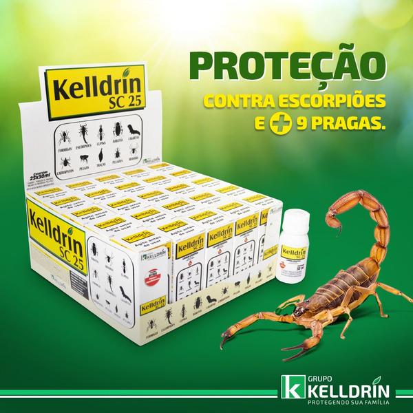 Imagem de Kit 2 Unidades Sc 25 30ml Inseticida Kelldrin Concentrado Mata Escorpião Barata Aranhas Traças Pulgão Carapato Largatas