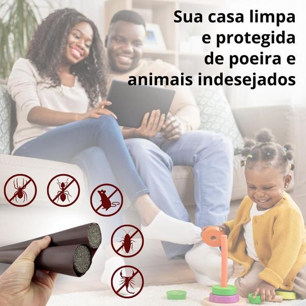 Imagem de Kit 2 Unidades Veda Porta Protetor Rolinho Impermeável Ajustável  80 cm - Preto