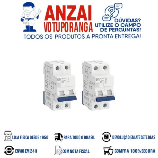 Imagem de Kit 2 unidades - weg disjuntor bipolar din 25a (mdw-c 25a 2 polos)