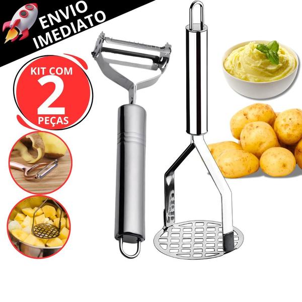 Imagem de Kit 2 Utensílio Amassador Espremedor de Batata Inox e Decascador Inox Frutas Legumes Alta Qualidade