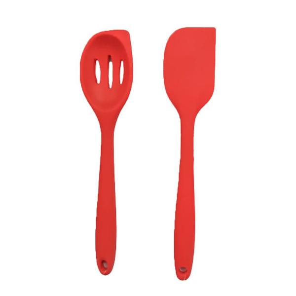 Kit 2 Utensílios de silicone vermelho (Espatula Raspadora + Colher Vazada) - Clink Imagem de Kit 2 Utensílios de silicone vermelho (Espatula Raspadora + Colher Vazada)