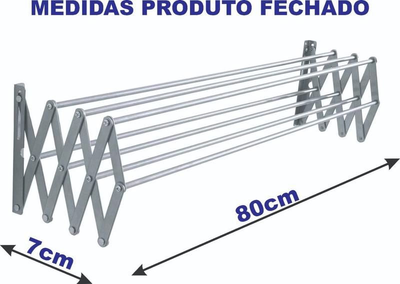 Imagem de Kit 2 Varais Sanfonados De Parede Retrátil 80cm Alumínio