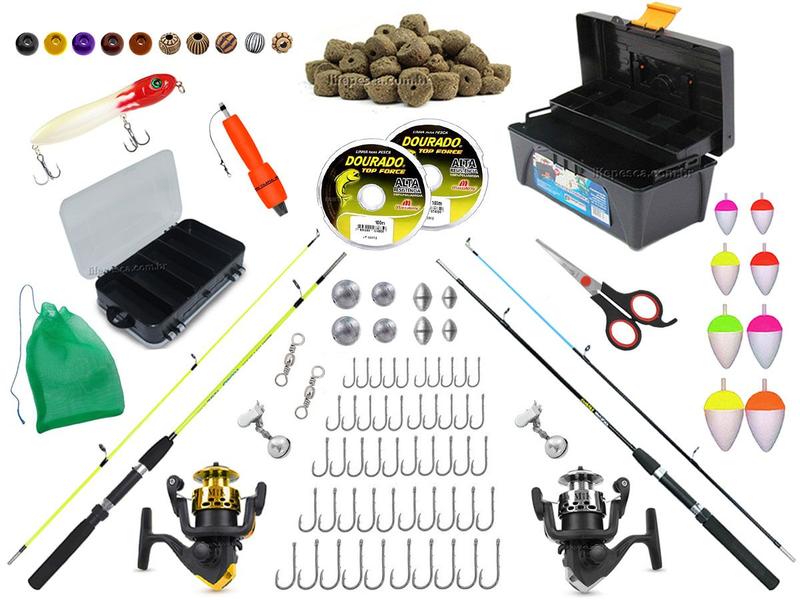 Imagem de Kit 2 Varas 1,35m (2 Partes) + 2 Molinete + Caixa C/ Acessórios (Ref. 44)