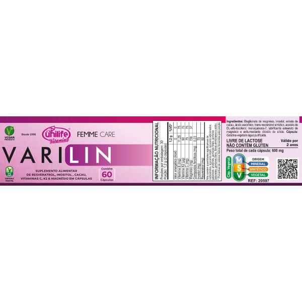 Imagem de Kit 2 Varilin Femme Care Vegano Unilife 60 Cápsulas 600mg