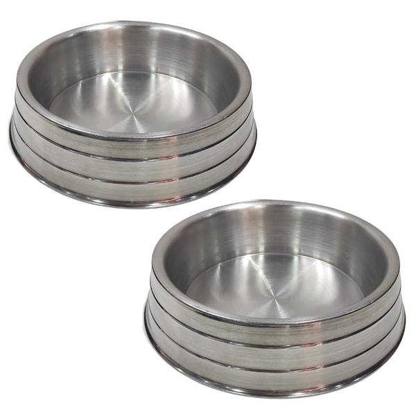 Kit 2 Vasilha Comedouro Bebedouro Cães Alumínio Pesado Polido Pet G 2200ml - O Plano Pet Imagem de Kit 2 Vasilha Comedouro Bebedouro Cães Alumínio Pesado Polido Pet G 2200ml