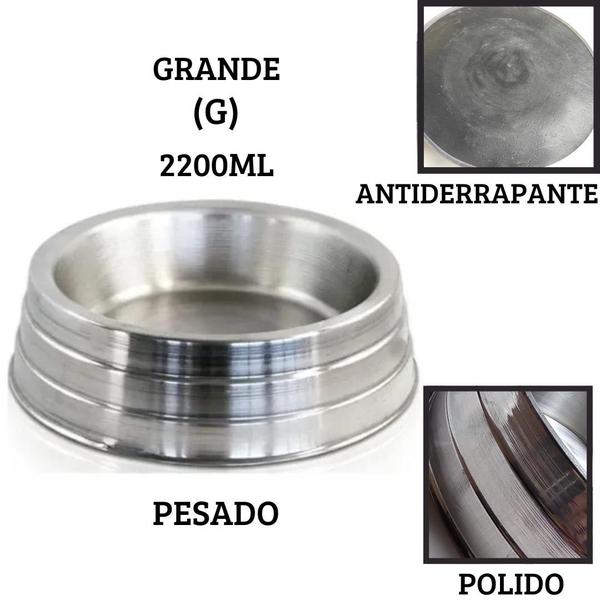 Kit 2 Vasilha Comedouro Bebedouro Cães Alumínio Pesado Polido Pet G 2200ml - O Plano Pet Imagem de Kit 2 Vasilha Comedouro Bebedouro Cães Alumínio Pesado Polido Pet G 2200ml