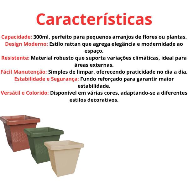 Imagem de Kit 2 Vasos De Planta Pequeno 300ml Quadrado Plástico Rattan