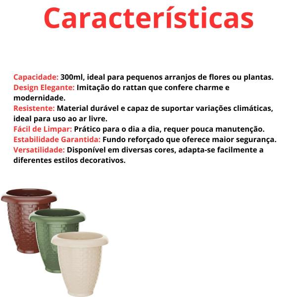 Imagem de Kit 2 Vasos De Planta Pequeno 300ml Redondo Plástico Rattan