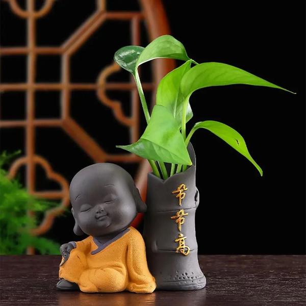 Imagem de Kit 2 Vasos Decoração Mini Monge Buda Cerâmica Para Planta 