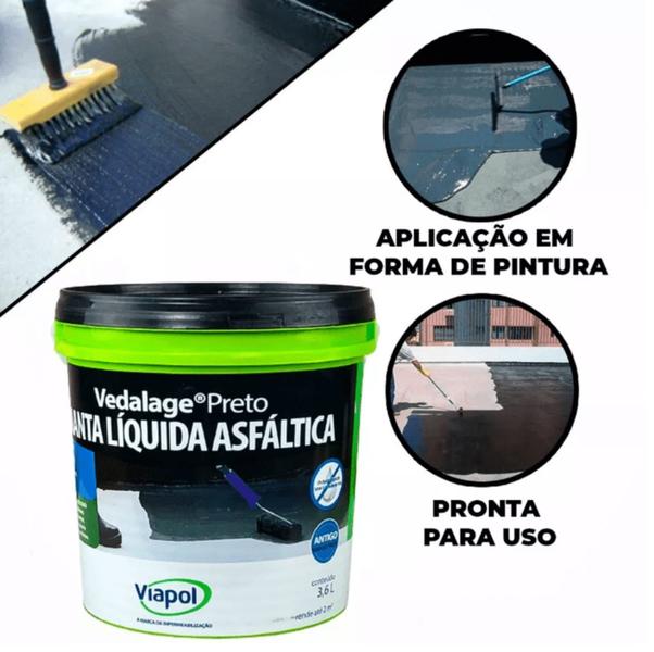 Imagem de Kit 2 Vedalage Preto Manta Líquida À Base Asfalto - Galão 3,6 L Viapol