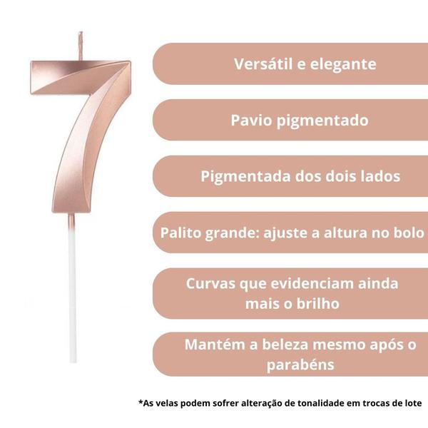 Imagem de Kit 2 Velas De Aniversario Numero Rose Gold Idades Diversas