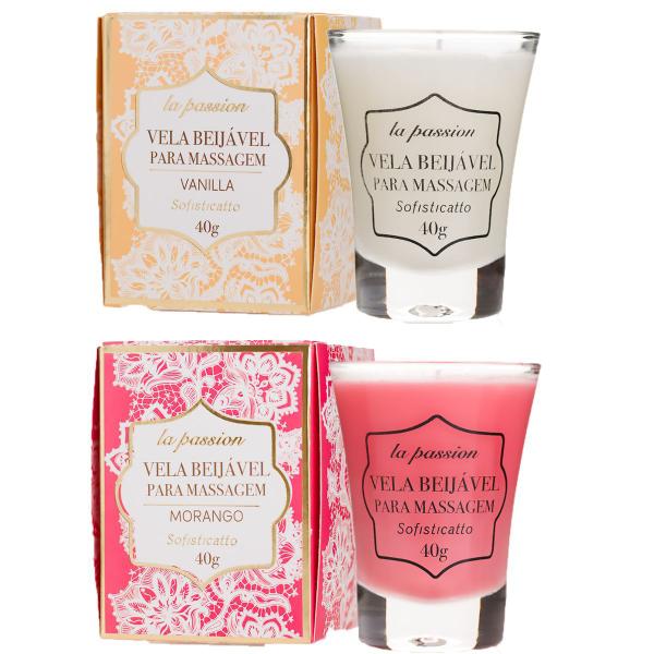 Imagem de Kit 2 Velas De Massagem Corporal Aromatica Morango E Vanilla