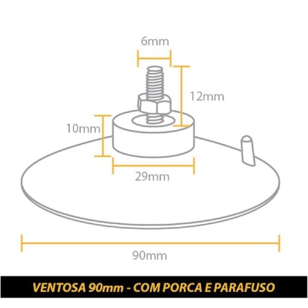 Imagem de Kit 2 Ventosa De 90Mm (9 Cm) Em Preto Com Parafuso E Porca