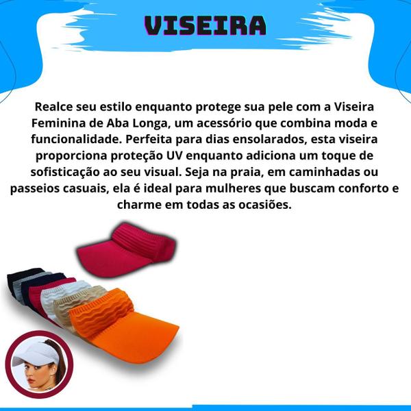 Imagem de Kit 2 Viseiras Bonés Moda Blogueira Aba Longa Respirável Proteção Solar verão