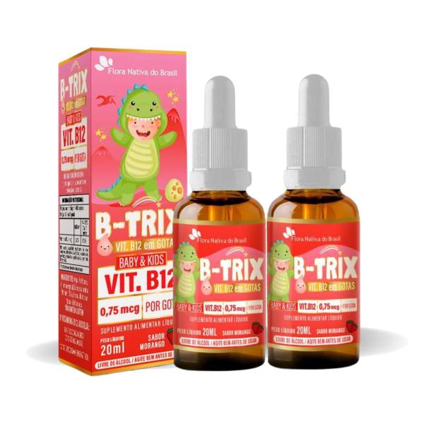 Imagem de Kit 2 Vitamina B12 B TRIX Kids Metilcobalamina Gotas Sabor Morango Flora Nativa