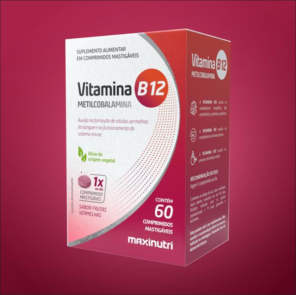 Imagem de kit 2 Vitamina B12 Metilcobalamina 60 Comprimidos Mastigáveis Maxinutri - sabor Frutas Vermelhas