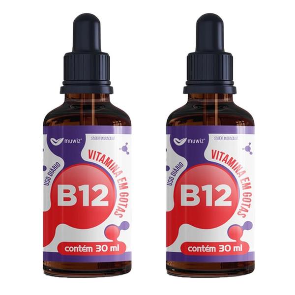 Imagem de Kit 2 vitamina b12 sublingual gotas alto teor e rápida absorção muwiz