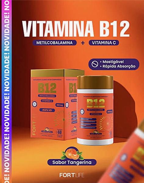 Imagem de Kit 2 Vitamina B12 + Vit C 60 Comp Sabor Tangerina. Fortlife