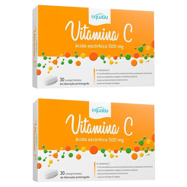 Imagem de Kit 2 Vitamina C 500mg Ácido Ascórbico 30 Cápsulas - Equaliv