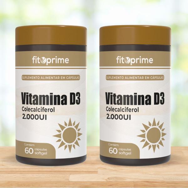 Imagem de Kit 2 Vitamina D3 2000UI Colecalciferol 60 Cápsulas Fitoprime