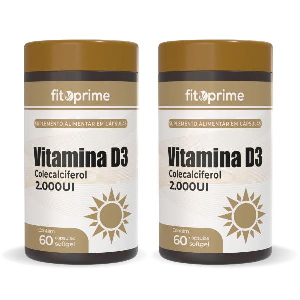 Imagem de Kit 2 Vitamina D3 2000UI Colecalciferol 60 Cápsulas Fitoprime