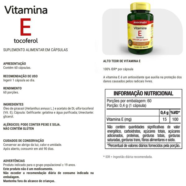 Imagem de Kit 2 Vitamina E 100% IDR 60 Capsulas Maxinutri