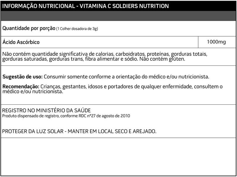 Imagem de Kit: 2 Vitaminas C Em Pó 500g + Arginina 250g - 100% Pura Importada - Soldiers Nutrition