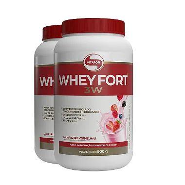 Imagem de Kit 2 Whey Fort 3W Vitafor Frutas Vermelhas 900g