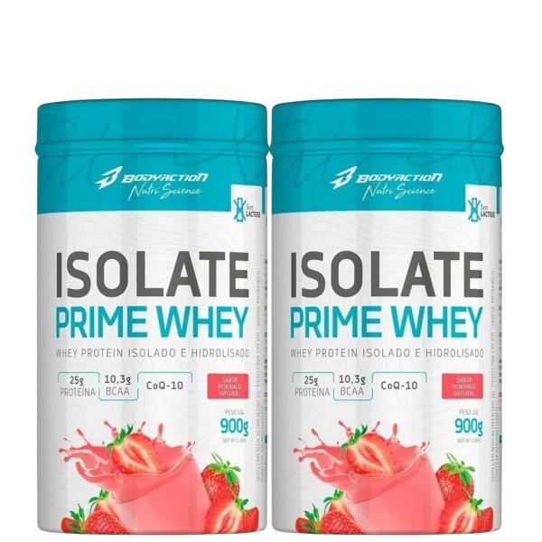 Imagem de Kit 2 Whey Prime Hidrolisado Isolado 900g Bodyaction sabor Morango