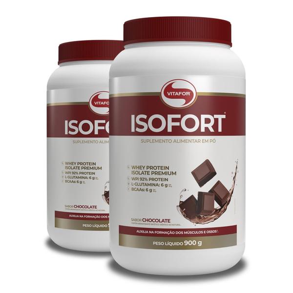 Kit 2 Whey Protein Isofort Vitafor 900g Chocolate Imagem de Kit 2 Whey Protein Isofort Vitafor 900g Chocolate