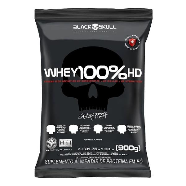 Kit 2 wheys 100% hd black skull 900g - baunilha e morango Imagem de Kit 2 wheys 100% hd black skull 900g - baunilha e morango