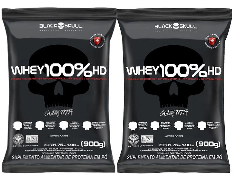 Imagem de Kit 2 wheys 100% hd black skull 900g - morango e chocolate