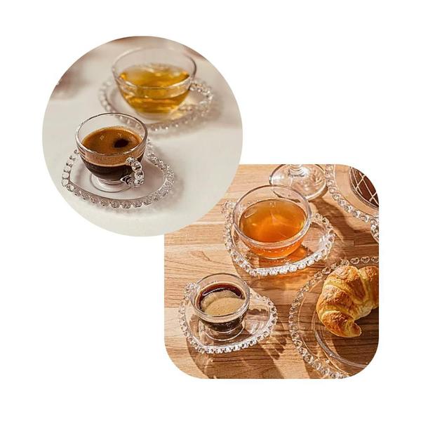 Kit 2 Xicaras Cafe Cristal Com Pires Coração Pearl 80ml - Lyor Imagem de Kit 2 Xicaras Cafe Cristal Com Pires Coração Pearl 80ml