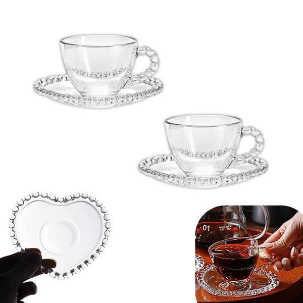 Kit 2 Xicaras Cafe Cristal Com Pires Coração Pearl 80ml - Lyor Imagem de Kit 2 Xicaras Cafe Cristal Com Pires Coração Pearl 80ml