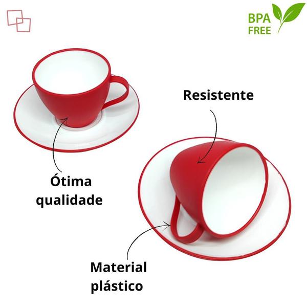 Imagem de Kit 2 Xicaras de Café Chá Duo Com Pires 110ml Plástico Resistente para Cozinha Plasútil