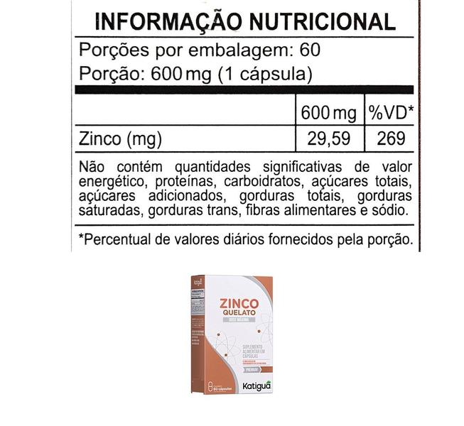 Imagem de Kit 2 Zinco Quelato Dose Máxima 60 Cápsulas - Katigua