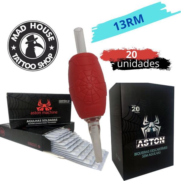 Imagem de Kit 20 Biqueira + Agulha Aston Tattoo 13RM