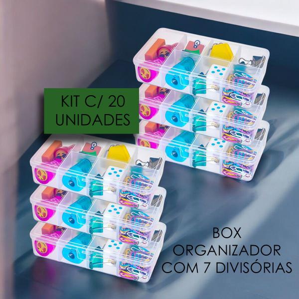 Imagem de Kit 20 Box Organizador Pequeno 7 Divisórias Prático Usual Plastico