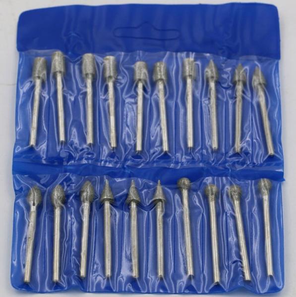 Imagem de Kit 20 Brocas Fresas Diamantadas Vidro Mini Retifica Dremel