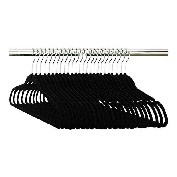 Kit 20 cabide aveludado slim preto ultrafino antideslizante elegante gh304 - Globalmix Imagem de Kit 20 cabide aveludado slim preto ultrafino antideslizante elegante gh304