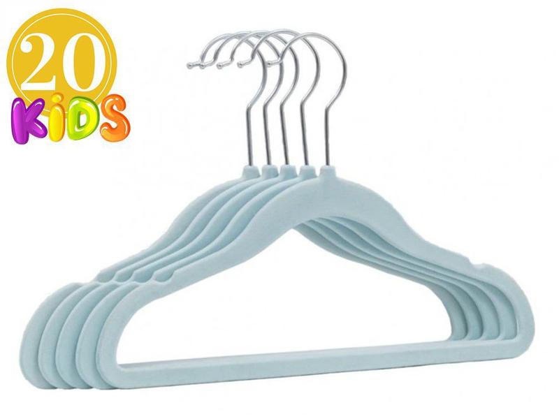 Imagem de Kit 20 cabides  aveludado infantil slim azul ultrafino antideslizante