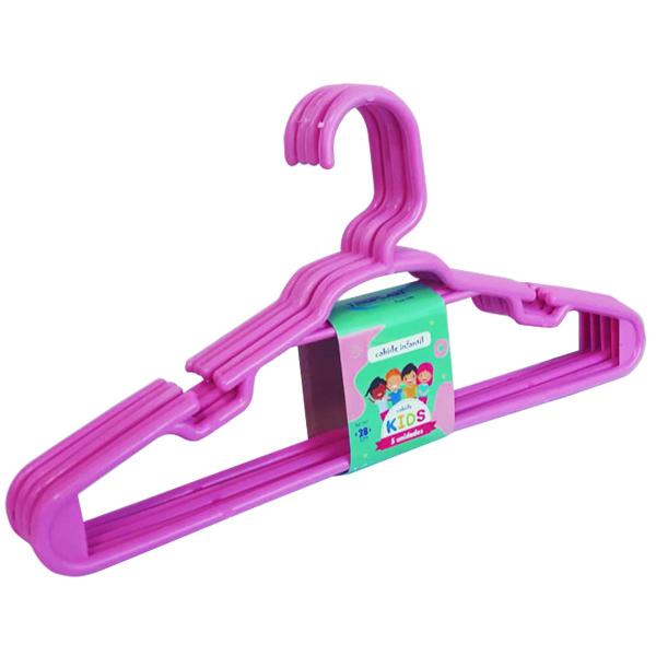 Imagem de Kit 20 Cabides Infantil Plástico Reforçado 28x14cm Rosa Trioplast