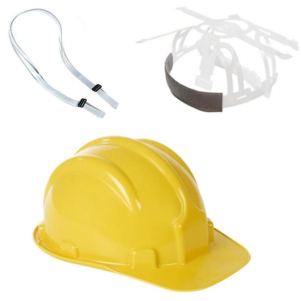 Imagem de Kit 20 capacete plt plastcor em polietileno selo inmetro amarelo + 20 jugular para capacete plastcor pvc c.a. 31469