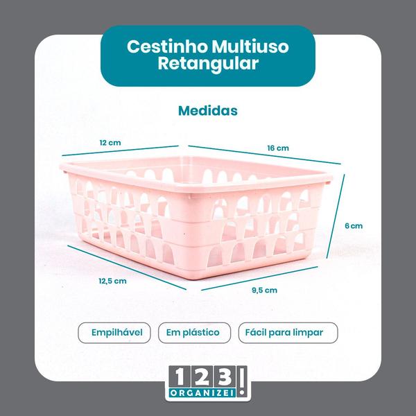 Imagem de Kit 20 Cestos Multiuso Organizador P 16x12x6Cm Rosa