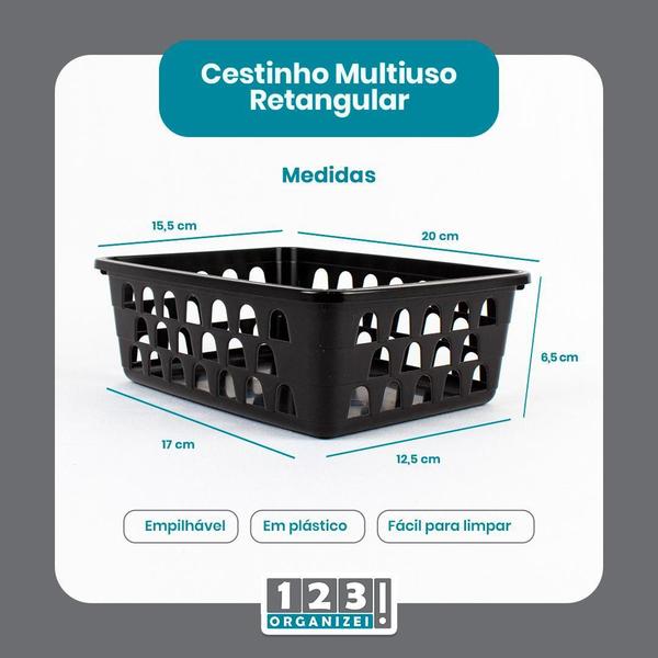 Imagem de Kit 20 Cestos Organizador Multiuso Médio 20X15,5X6,5Cm Preto